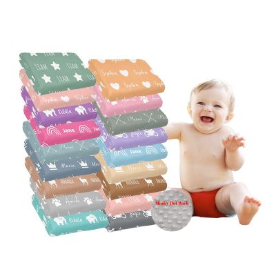 Munific Personalized Pattern and Name Baby Blankets for Girls and Boys - Customized Baby Name Minky Blanket - Personalized Baby Gifts for Newborn Infant or Toddler (30x40)