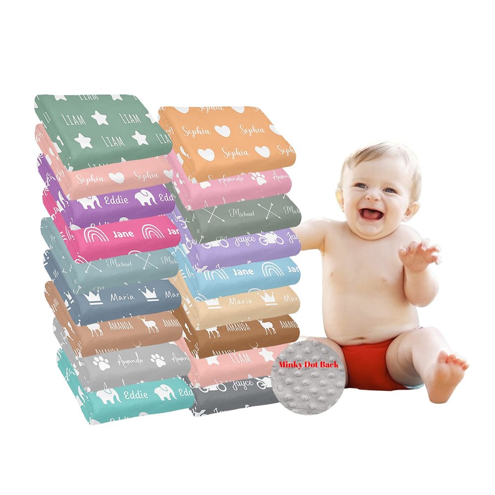 Munific Personalized Pattern and Name Baby Blankets for Girls and Boys - Customized Baby Name Minky Blanket - Personalized Baby Gifts for Newborn Infant or Toddler (30x40)