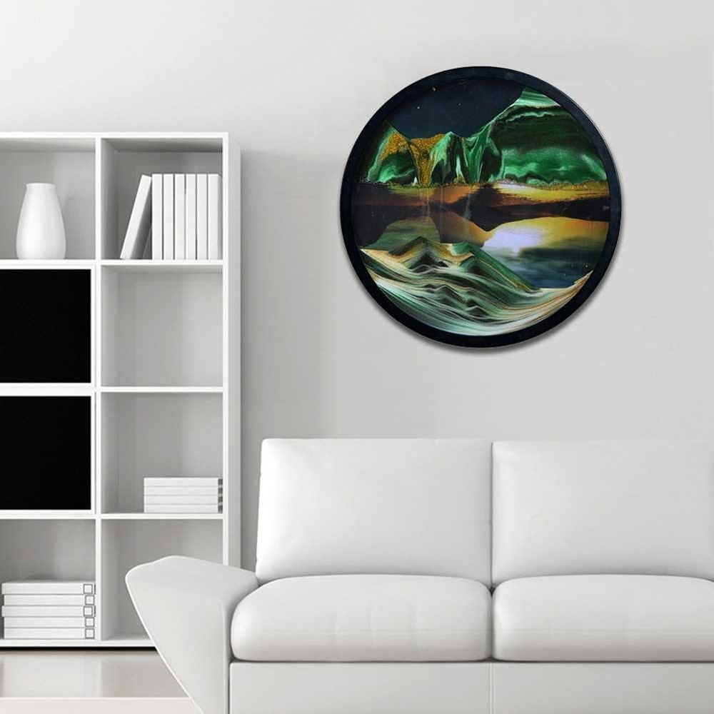 ZXKYZR8 Flowing Sand Painting - 3D Dynamic Moving Sand, Dynamic 3D Natural Landscape Wall Decoration, 360 Dynamic Sand Art,Round Glass Moving Sand Pictures, Moving Sand Art for Office Home