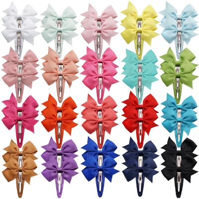 40PCS Snap Hair Clips with Bows Grosgrain Ribbon, 2 Inch Hair Bows Clips No Slip Hair Barrettes for Toddlers Baby Girls Kids in Pairs