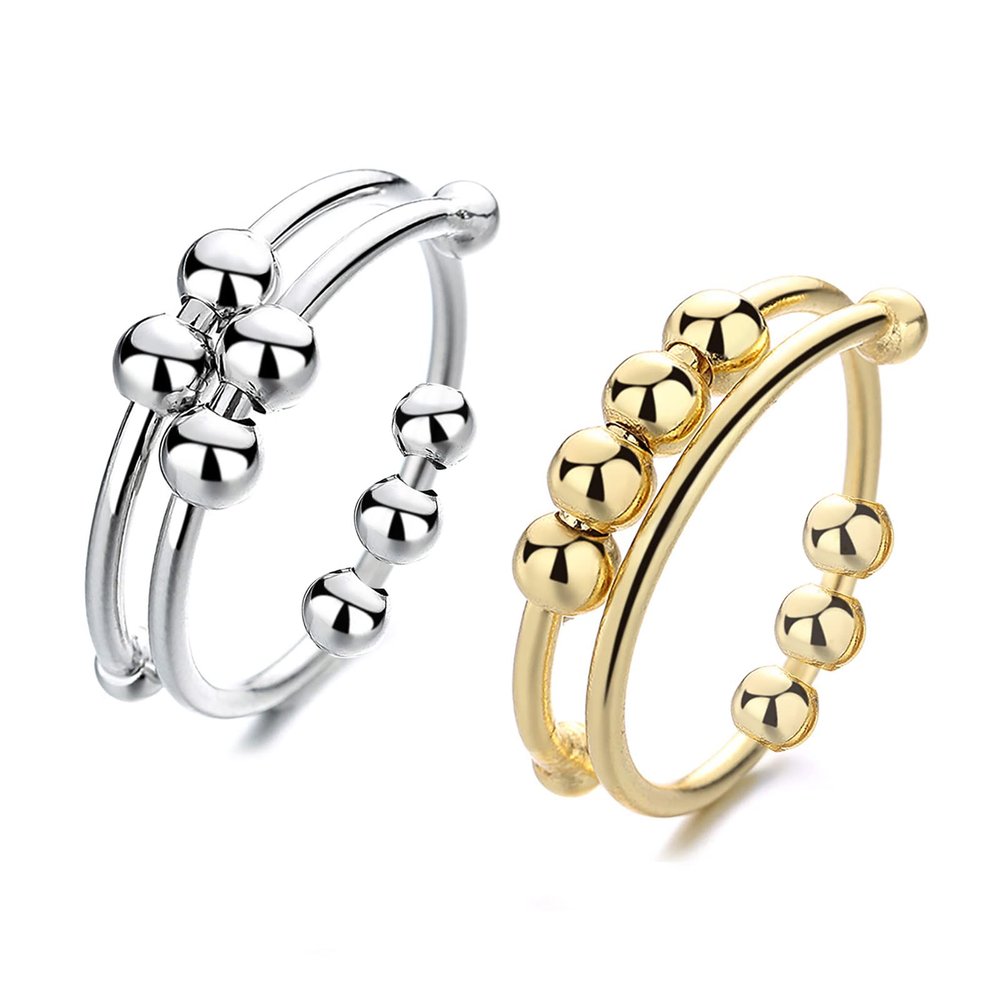 Adjustable Fidget Rings, Anxiety Relief ring, Anti-worry Bead Rings Spinner Ring Gift for Women Men