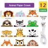chiazllta 12 Pieces Jungle Safari Hats Wild Birthday Paper Crowns Zoo Animal Party Headbands for Kids, Jungle Photo Booth Props Favor Supplies Decorations view 2