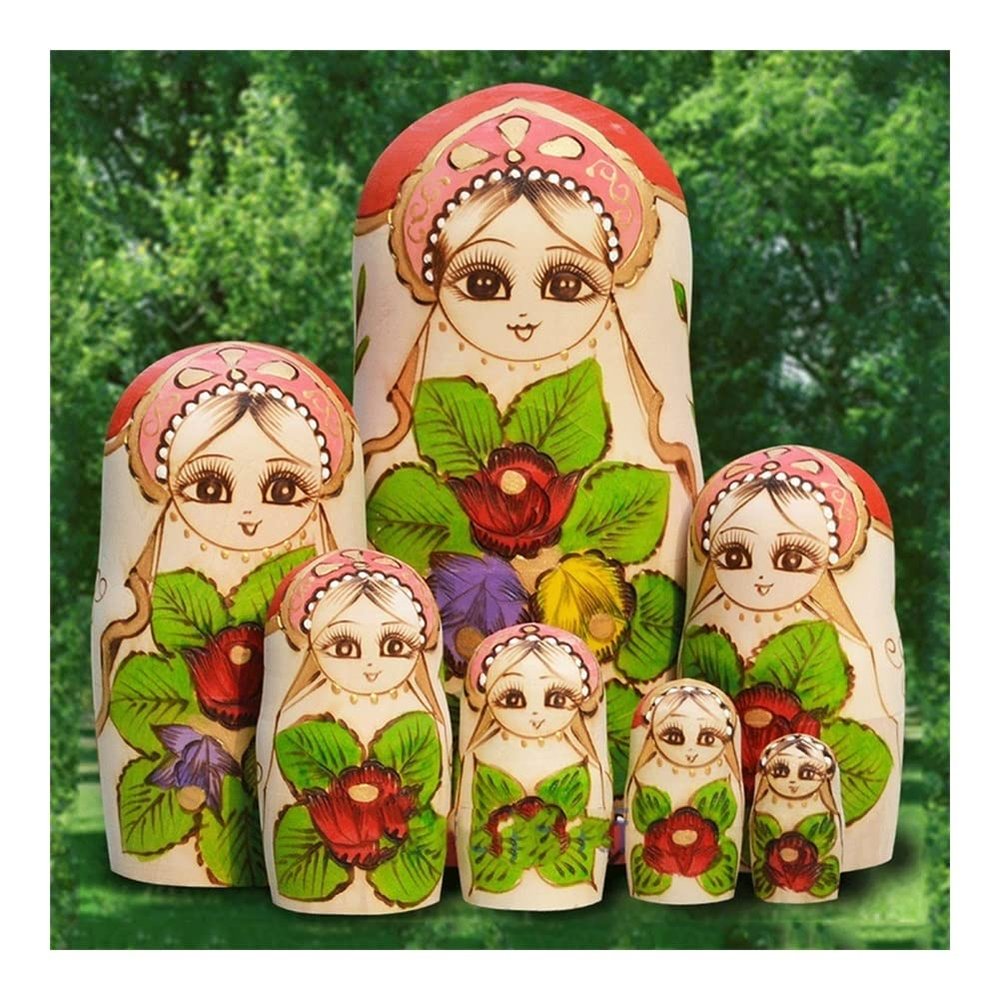 KKNH Matryoshka Russian Nesting Doll Wooden 7 Pieces Stacked Hand-Painted Beautiful Matryoshka Family Room Decoration Halloween Wishes Gift Blessing Gift