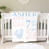 Yeshop Elephant Birth Information Personalized Receiving Baby Blankets for Girls Boys Kids with Name,Customized Swaddle Blankets Gift for Newborn Crib Infants 30x40 Inches view 2