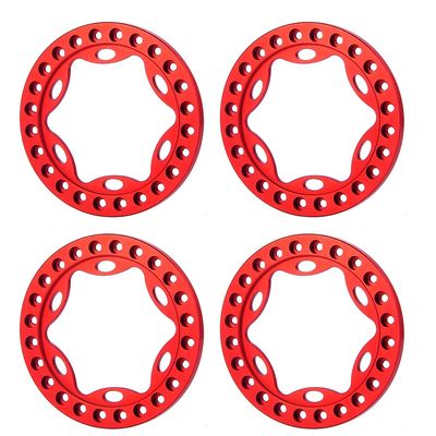 RCLIONS 4pcs Aluminum Alloy 1.9inch RC Beadlock Wheel Rim Replacement Ring for 1:10th RC Crawler Car 1.9" Wheels/Rims (Red)