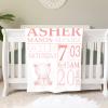 Yeshop Hippo Birth Information Personalized Receiving Baby Blankets for Girls Boys Kids with Name,Customized Swaddle Blankets Gift for Newborn Crib Infants 30x40 Inches view 2