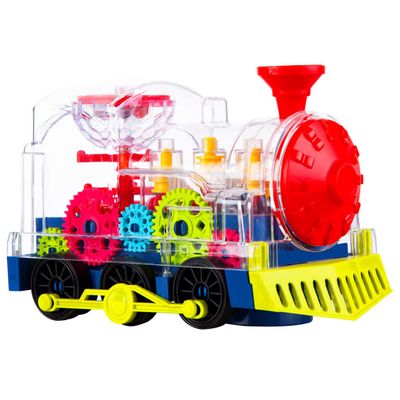 Berry President Transparent Electric Gear Train Toy with Flashing Lights and Music, Battery Operated Bump & Go Action Train Toys for 3 4 5 6 Year Old Boys Toddlers