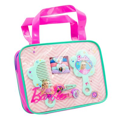 Joy Toy Barbie 22785 Glitter-Contine PVC Accessory Set 2 Clips, 4 Elastic Hair Bands, Comb and Mirror, Multicoloured, 22785