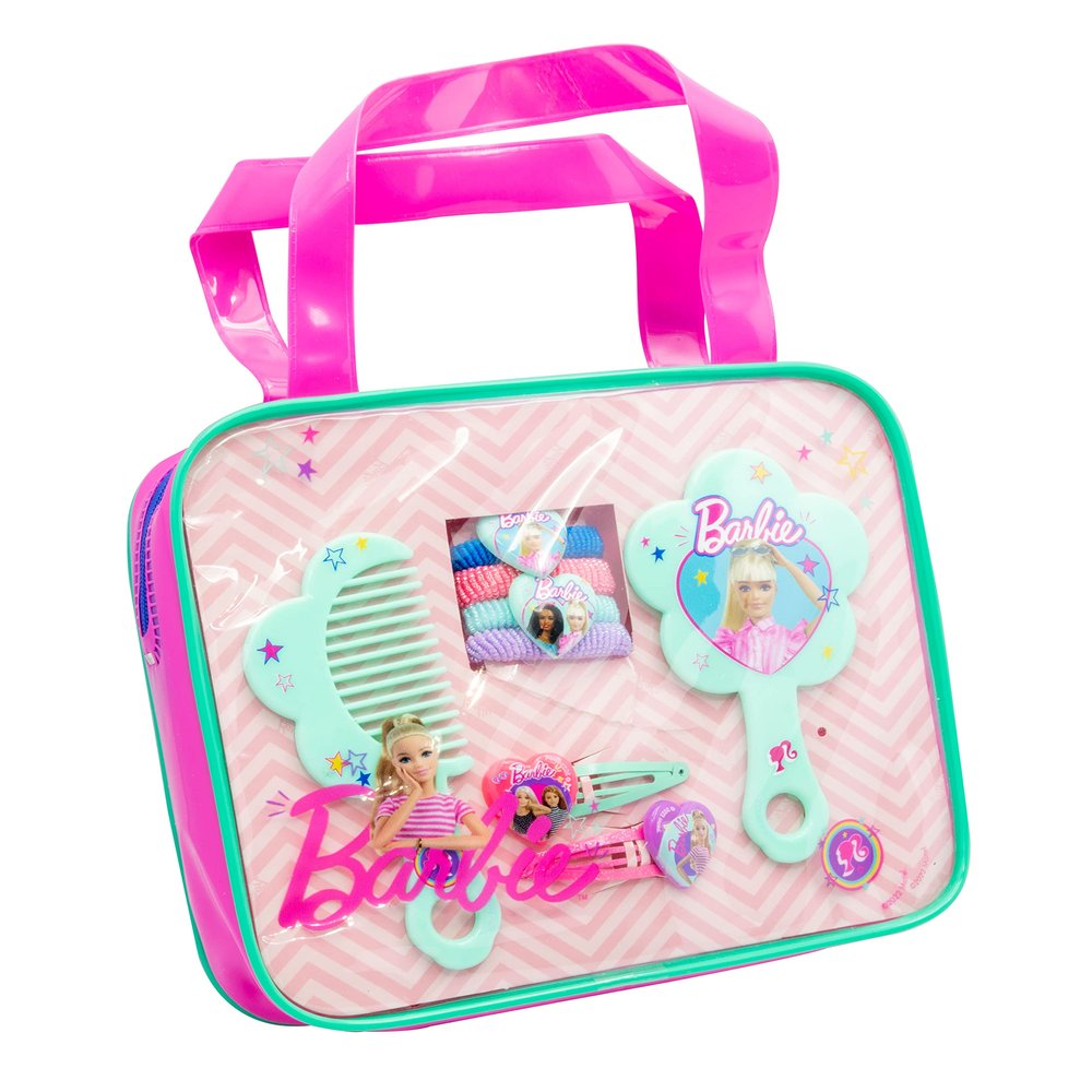 Joy Toy Barbie 22785 Glitter-Contine PVC Accessory Set 2 Clips, 4 Elastic Hair Bands, Comb and Mirror, Multicoloured, 22785