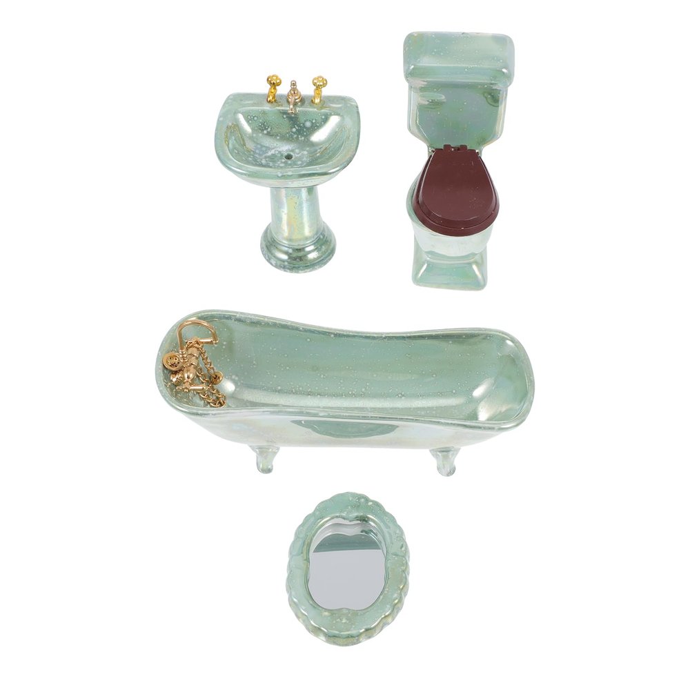 NUOBESTY Home Decor 1: 12 Miniature Porcelain Bathroom Set Toilet Basin Bathtub Mirror Miniature Ornaments for Doll House Plant Pot Decorations