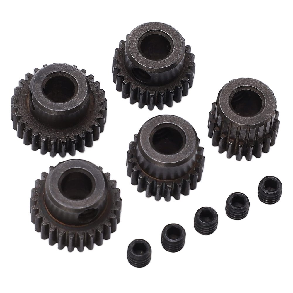 Dilwe 5 Pcs RC Motor Pinion, 5mm Shaft Hole, 48DP 20T (11mm) / 22T (12mm) / 24T (13mm) / 26T (14mm) / 28T (15mm) Pinion for 1/10 RC Truck