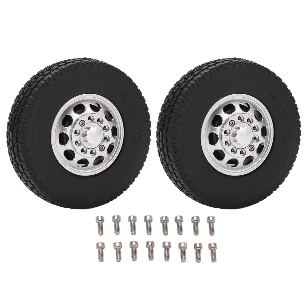 1/14 RC Car Tires, Rubber Construction for Enhanced Grip 1/14 Scale Tractor Truck Wheels 2Pcs Front Hub Assembly for RC Enthusiasts, Hobbyists