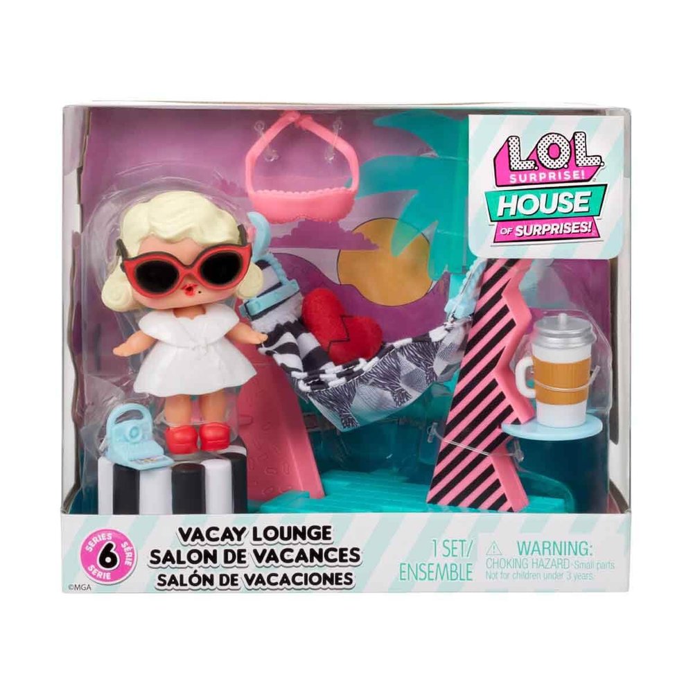 L.O.L. Surprise! OMG House of Surprises Vacay Lounge Playset Leading Baby Collectible Doll with 8 Surprises, Dollhouse Accessories, Holiday Toy, Great Gift Kids Ages 4 5 6+ Years Old & Collectors