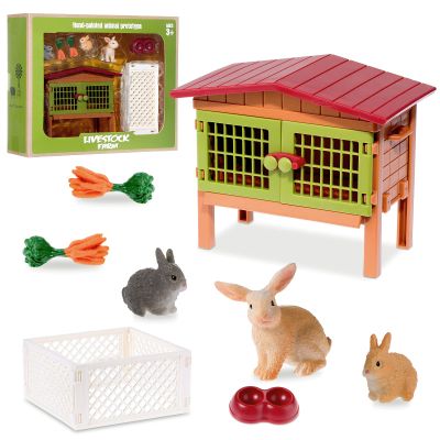 Civaner 11 Pcs Bunny Toys and Playsets Farm World Set Farm Animal Figures Barnyard Carrot Rabbit Hutch Accessories for Kids Ages 3 and Above Learning Educational Toys Birthday Gift