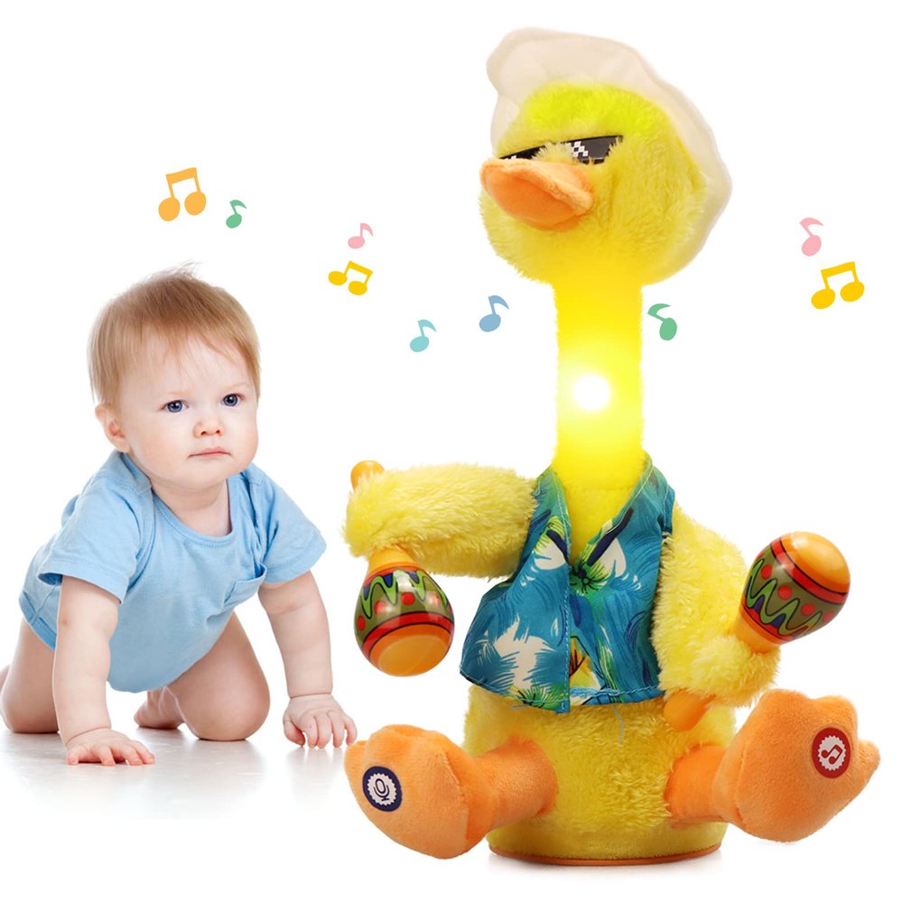 Talking Dancing Duck Toy, Repeating What You Say, Mimicking Toy Dancing Duck Baby Toys for Infants, Singing Duck Stuffed Animal Plush Toys, Baby Toys 6-12 Months Musical Interactive Tummy Time Gifts