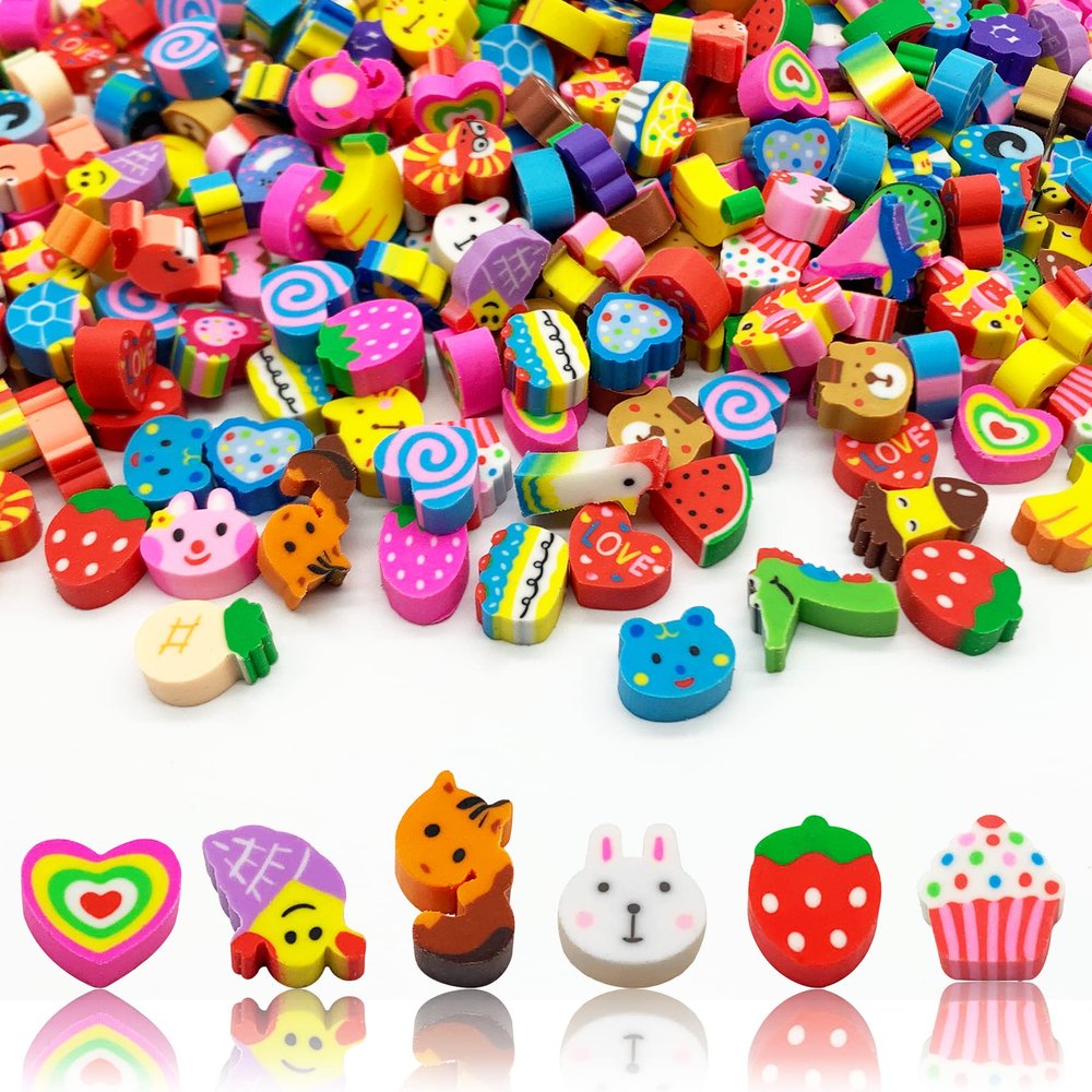 300 Pieces Mini Erasers Assortment Novelty Pencil Erasers Bulk for Office, Stationery, and Craft Projects (Multi-Style)