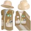 Coume 12 Pcs Safari Hats and Vest Safari Dress Costume Include 6 Plastic Explorer Hats and 6 Jungle Vest Party Supplies for Theme Jungle Party Birthday Halloween Decorations view 1