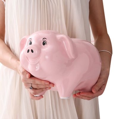 11''Large Pink Piggy Bank for Adults Must Break to Open,Piggy Bank for Boys,Ceramic Coin Bank,Girls Money Box Jar,alcancias de Dinero para adultos nios,Modern Home Decor Living Room