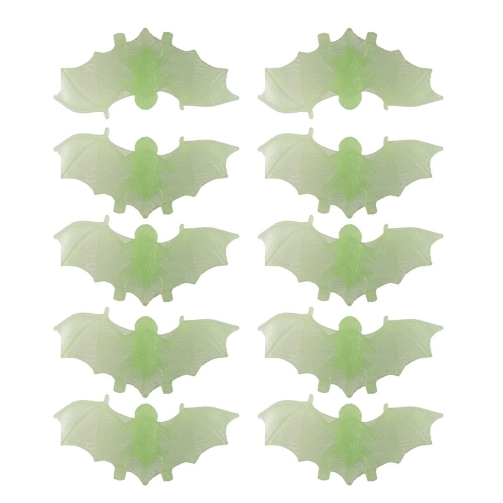 10 Realistic Plastic Fake Bats - Spooky Wall Decor for Halloween Trick Decoration Supplies (Green)