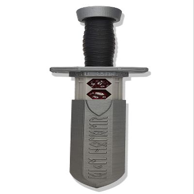 MunnyGrubbers - Sword Dagger Dice Holder - (Random 7PCS D20 Dice Set Included) - Custom Polyhedral Dice Storage for Tabletop RPG - Dungeons and Dragons - DND - D&D (Silver)