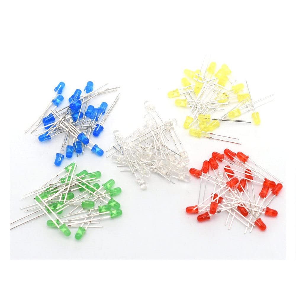 100pcs 3mm LED Light White Yellow Red Green Blue Assorted Kit DIY LEDs Set Electronic DIY kit