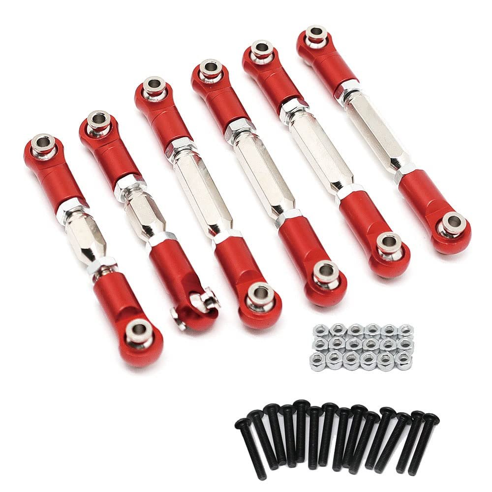 6pcs Adjustable Turnbuckles Camber Links Steering Links for Arrma 3S Vorteks Senton Granite Big Rock Typhon Upgrade Parts (Red)