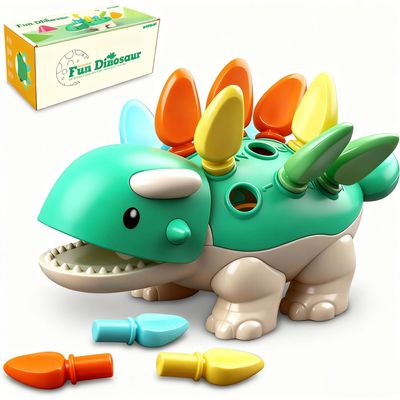 Baby Sensory Toys Toddler Montessori Learning Fine Motor Skills Toy for 6 9 12 18 Month One Year Old Boy Birthday Gift Kid Sorting Stacking Color Recognition Dinosaur Age 1 2 3 4 Educational Toys