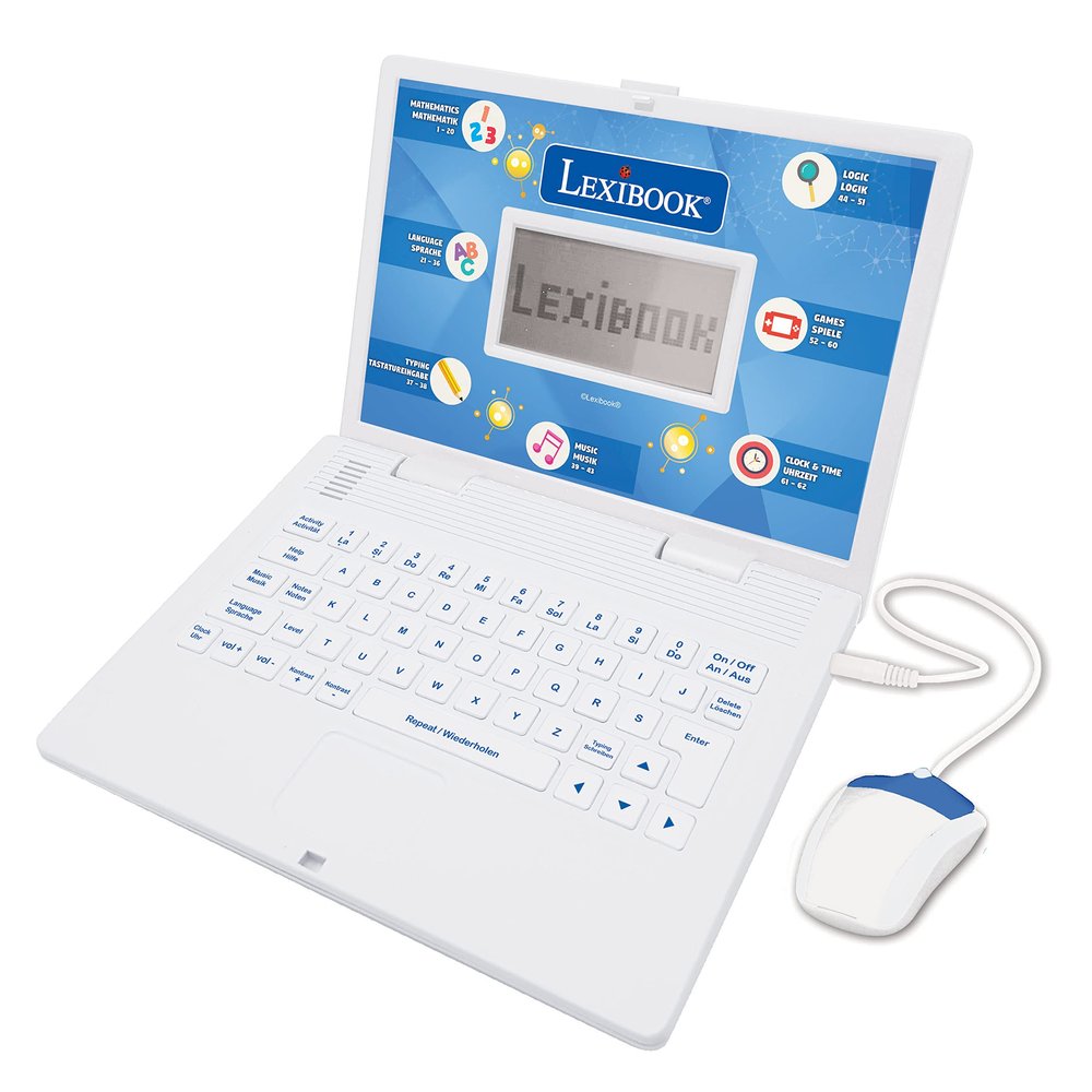 LEXIBOOK JC598i3 Educational and Bilingual Laptop German/English-Toy with 124 Activities to Learn, Play Games and Music-Blue/White