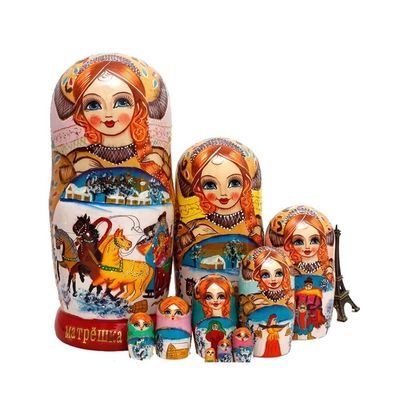 KKNH Matryoshka Matryoshka Handmade Wooden Traditional Russian Nesting Dolls 10-Piece Set of Children's Toys Home Decoration Blessing Gift