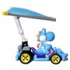 Hot Wheels Mario Kart 1:64 Scale Die-cast Light-Blue Yoshi in Pipe Frame Kart with Super Glider view 3