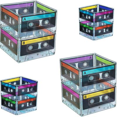 4E's Novelty Cassette Tape Bucket Centerpiece (8 Pack) 80s Party Supplies, 90's 80s Theme Birthday Party Decoration Cassette Tape Table Decor, Retro Hip Hop Pop Music Party for Adults & Kids