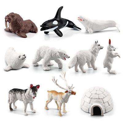 NatureMan Mini Arctic Animals Toys Set 10PCS Polar Animal Figurines Toy PlaysetIncludes Polar Bear Seal Reindeer Wolf Rabbit Arctic Fox Igloo for Toddlers Birthday Gift