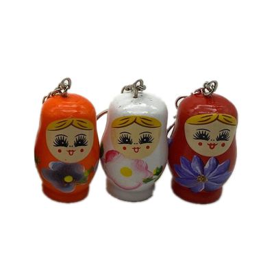 Worparsen 3Pcs Wood Flower Girl Painted Doll Design Matryoshka Keychain Bag Decor Random Color