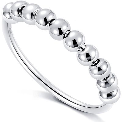 XIAOLIU 925 Sterling Silver Anti Anxiety Ring for Women Men Anxiety Relief Ring Fidget Spinner Ring with Beads (7)