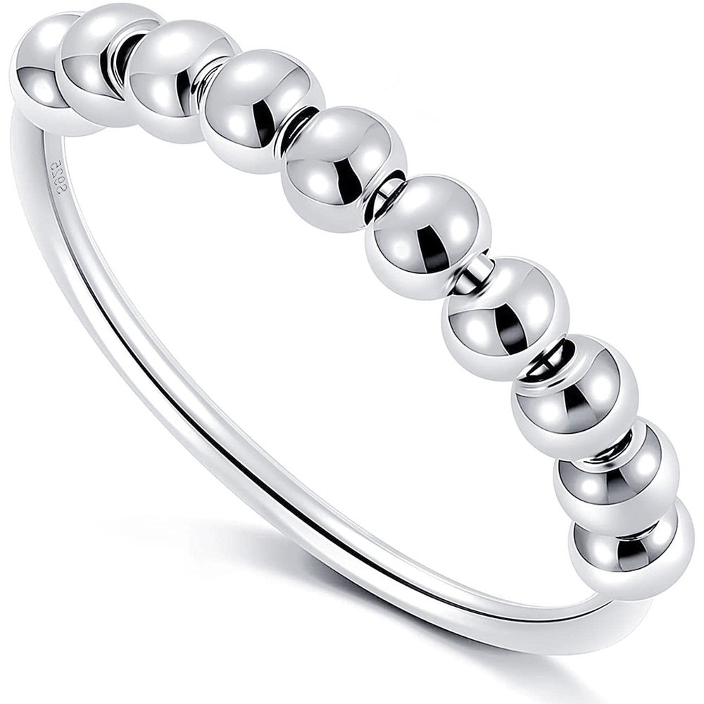XIAOLIU 925 Sterling Silver Anti Anxiety Ring for Women Men Anxiety Relief Ring Fidget Spinner Ring with Beads (6)