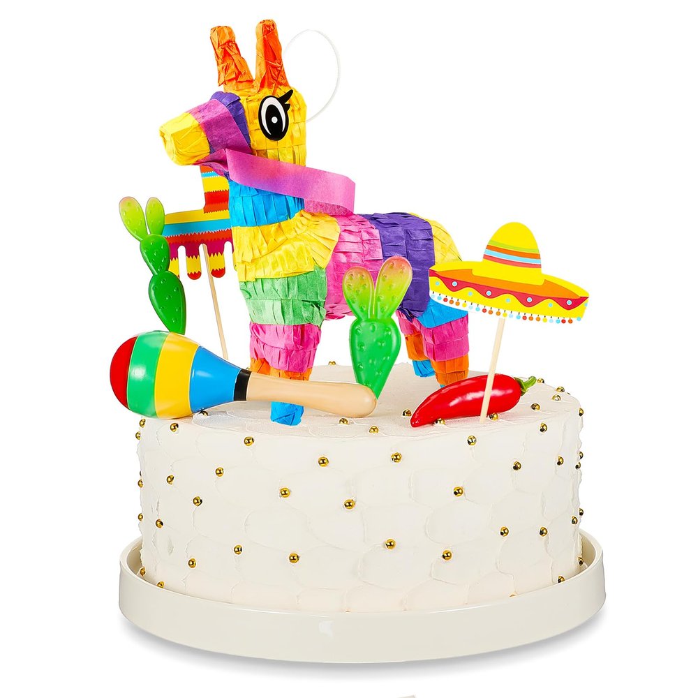 15 Pcs Fiesta Cupcake Topper Mexican Theme Cake Decoration Cactus Piata Taco Party Decorations with Wooden Sand Hammer and Foam Chili Decorations for Mexican Fiesta Party Baby Shower(Cute Style)