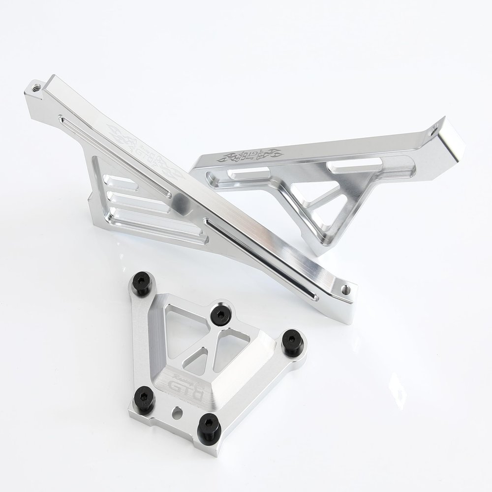 GTBRacing CNC Aluminum LOSI 5ive-T Top Chassis Plate/Front & Rear Chassis Bracket Support Brace Set for 1:5 RC Car LOSI 5T Upgrade Parts (Silver)