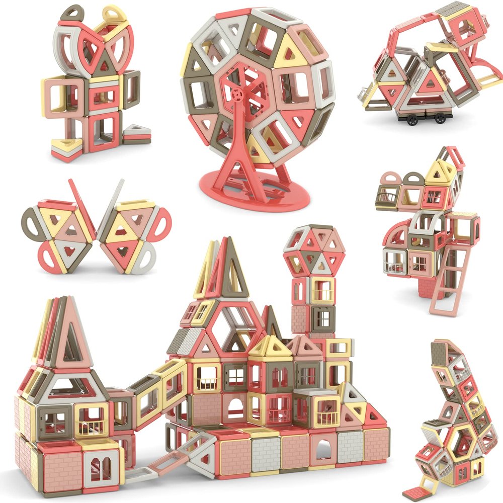 AOMIKS 151 PCS Set Magnetic Building Blocks Tiles for Kids Learning & Educational STEM Mini Building Toys for Girls and Boys Ages 3 4 5 6 7 8 Years Old 3D Magnetic Tiles