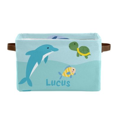 Deven Dolphin Whale Turtle Ocean Personalized Large Storage Baskets for Organizing Shelves with Handle,Closet Decorative Storage Bins for Bathroom,Nursery,Home 2 Pack