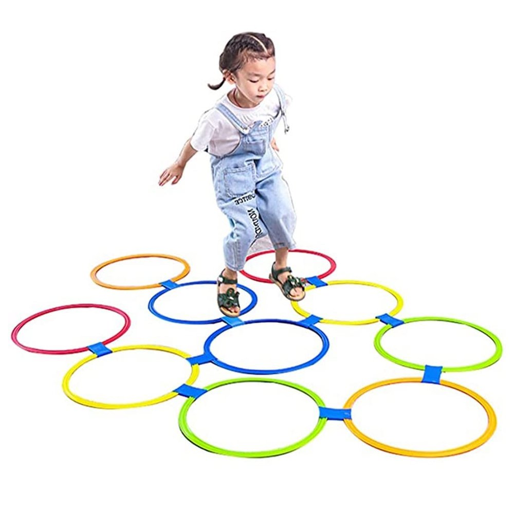 Hopscotch Ring Game Carnival Children's Hopscotch Game, Home Kindergarten Sense Integration Training Agility Circle (Color : Diameter, Size : 28cm)