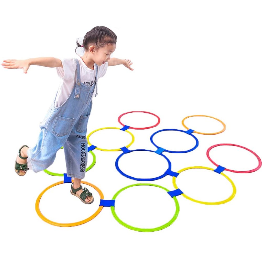Hopscotch Ring Game Children's Carnival Hopscotch Ring Game Set, 10 Rings and 10 Buckles (Color : Diameter, Size : 48cm)