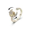 COLORFUL BLING Fidget Sunflower Evil Eye Daisy Spinner Stackable Rings Bee Butterfly Adjustable Open Rotatable CZ Cubic Zirconia Anti Stress for Women Wedding Jewelry-Gold Moon view 1