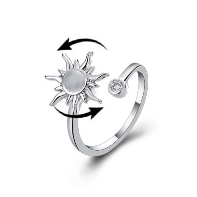 COLORFUL BLING Fidget Sunflower Evil Eye Daisy Spinner Stackable Rings Bee Butterfly Adjustable Open Rotatable CZ Cubic Zirconia Anti Stress for Women Wedding Jewelry-Sun