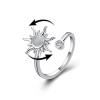 COLORFUL BLING Fidget Sunflower Evil Eye Daisy Spinner Stackable Rings Bee Butterfly Adjustable Open Rotatable CZ Cubic Zirconia Anti Stress for Women Wedding Jewelry-Sun view 1
