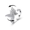 COLORFUL BLING Fidget Sunflower Evil Eye Daisy Spinner Stackable Rings Bee Butterfly Adjustable Open Rotatable CZ Cubic Zirconia Anti Stress for Women Wedding Jewelry-Silver Butterfly view 1