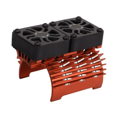 Dilwe RC brushless Motor Fan, Double Fan, 40-42 mm, Aluminum RC Car Motor Cooling Fans, RC Car Heat Sink for 1/8 Remote Controlled car, Twin Motor Fan with Metal Heatsink(Orange)