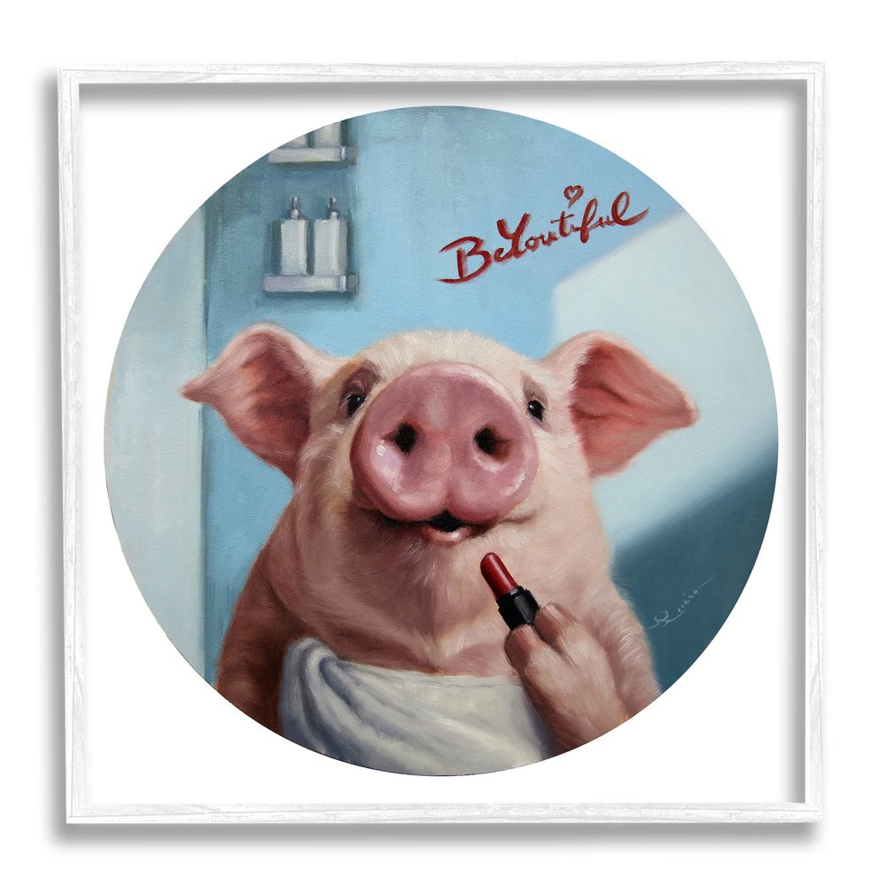 Stupell Industries Be-You-Tiful Pink Pig in Towel Lipstick Big Snout, Design by Lucia Heffernan