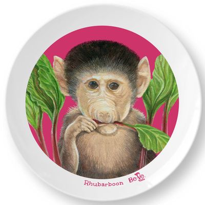 Life-like 10" Baboon Plate for Children. Meet Rhubarboon ! Made in the USA, BPA-Free, Break Resistant Durable Unisex Kids & Toddler Dish. Fun Animal Lover Vegan Birthday Gift!