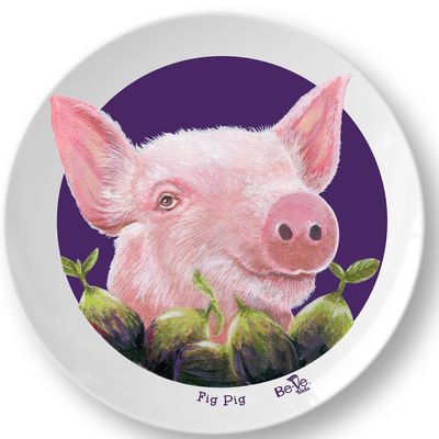 Cute 10" Pig Plate for Children. Meet Fig Pig! Made in the USA, BPA-Free, Break Resistant Durable Unisex Kids & Toddler Dish. Fun Animal Lover Vegan Birthday Gift!