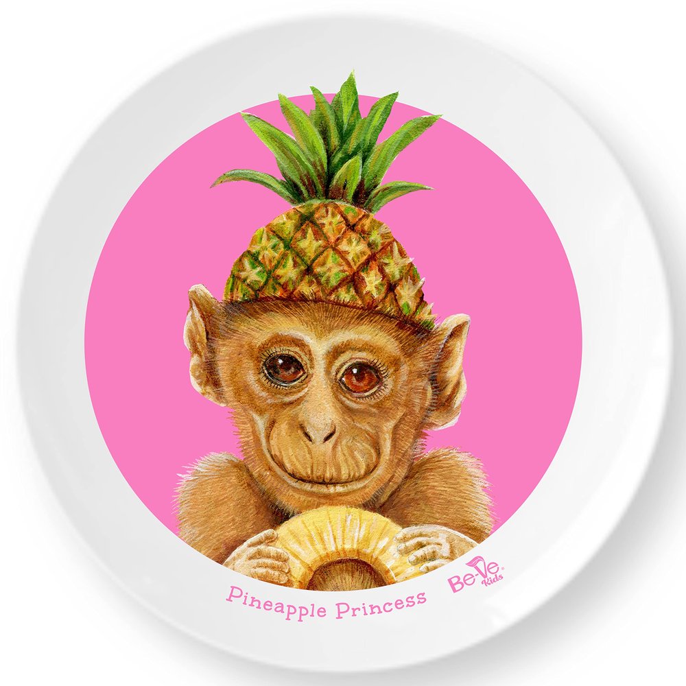 Interactive, Fun and Educational. Meet Pineapple Princess a Life-like 10" Monkey Plate for Children. Made in the USA, BPA-Free, Durable Unisex Kids & Toddler Animal Dishes Gifts Picnics
